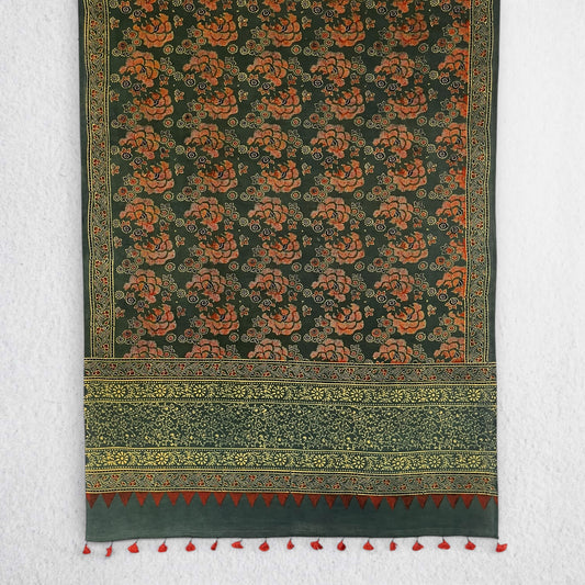 Green Ajrakh Floral Hand Block Printed Dupatta