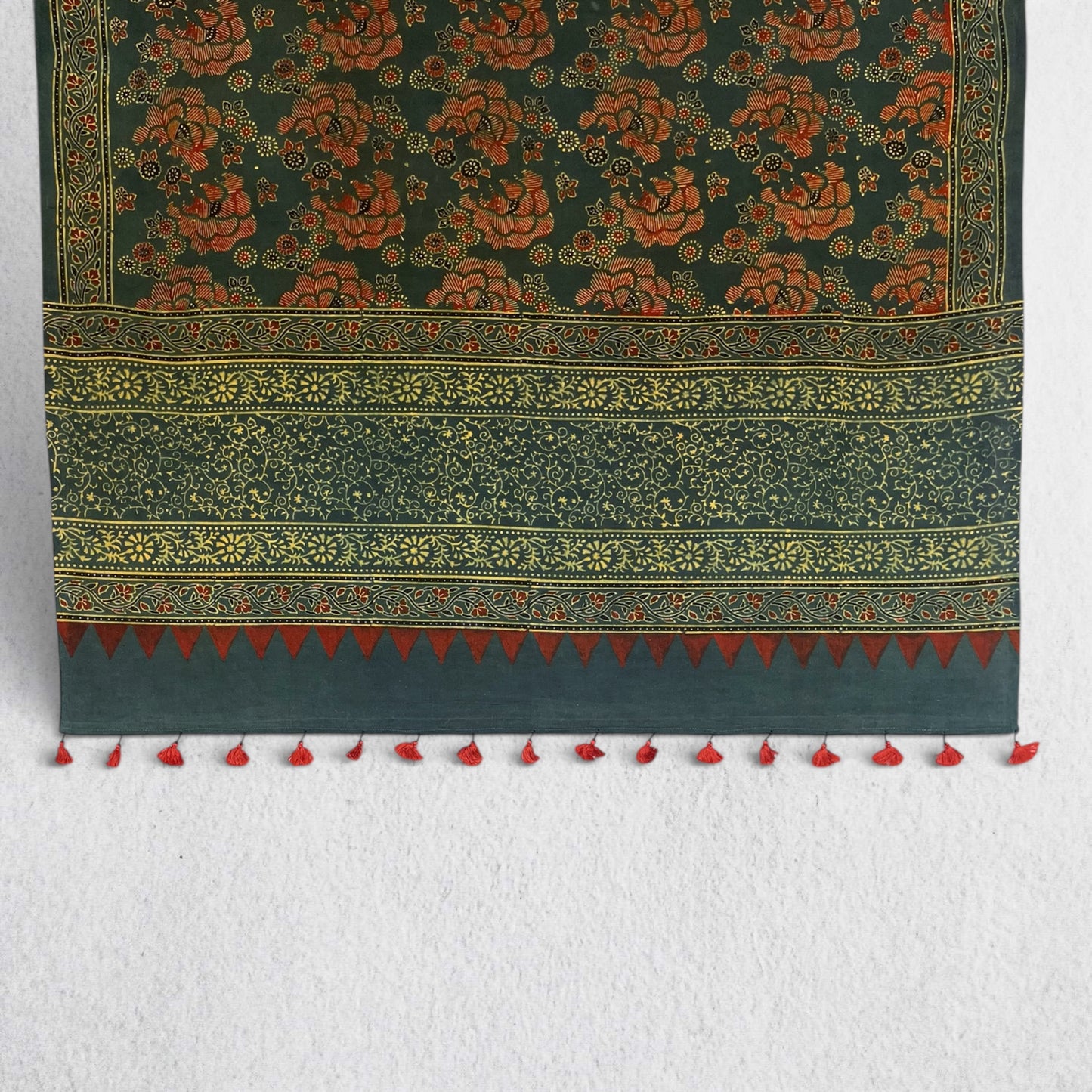 Green Ajrakh Floral Hand Block Printed Dupatta