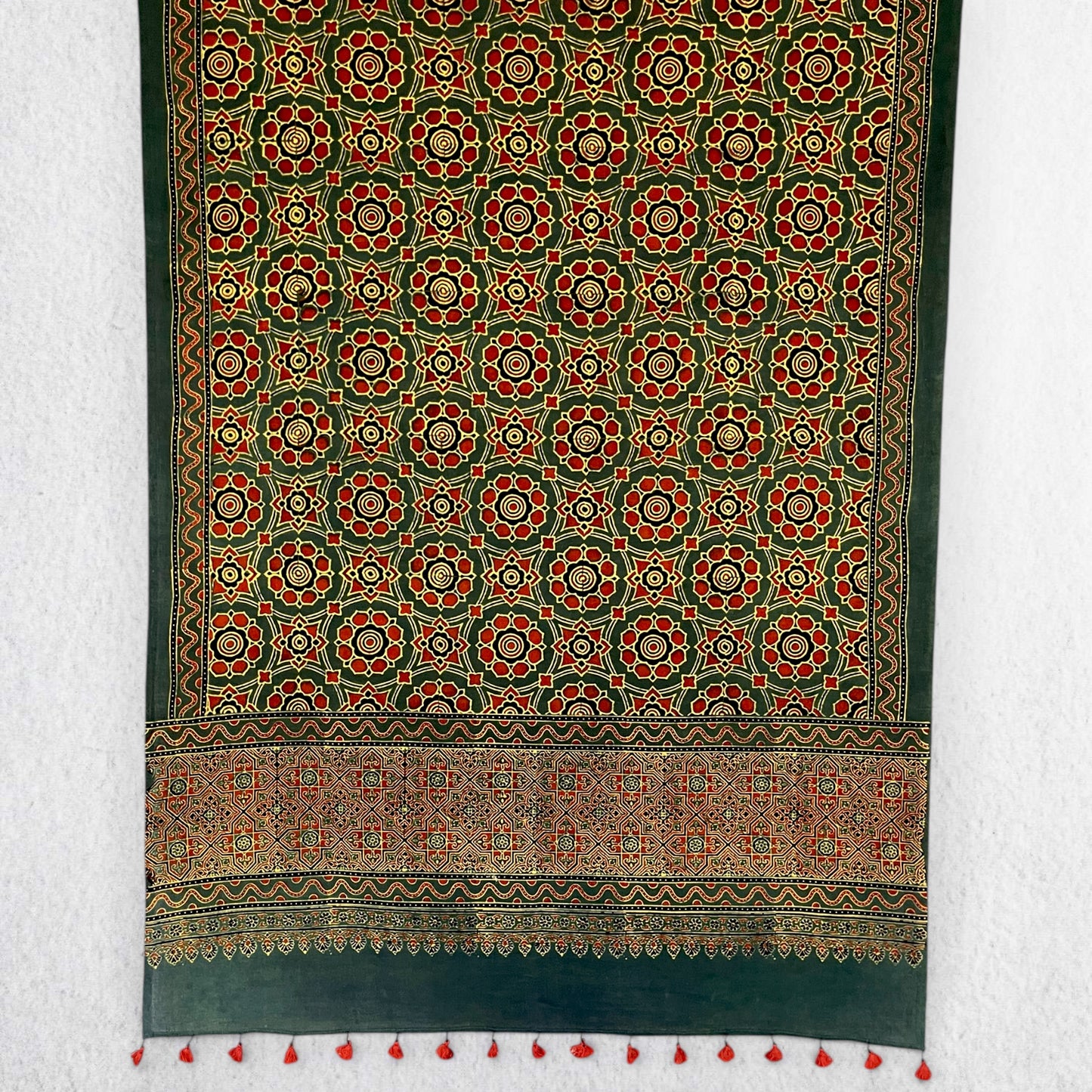 Green Ajrakh Floral Hand Block Printed Dupatta