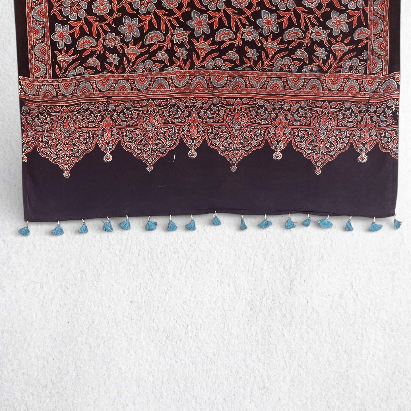 Black Ajrakh Floral Hand Block Printed Dupatta