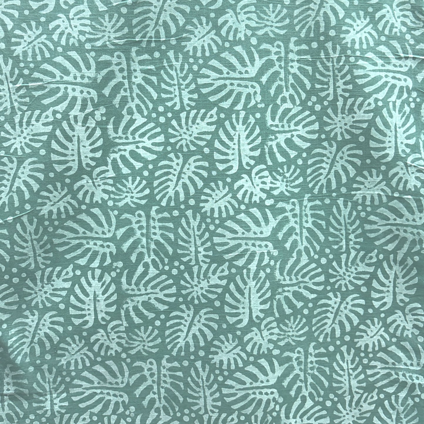 Dabu Green Floral Slub Cotton Hand Block Printed Fabric