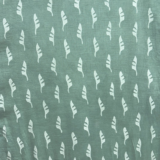 Dabu Green Floral Slub Cotton Hand Block Printed Fabric