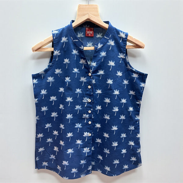 Dabu Blue Floral Hand Block Printed Tunic