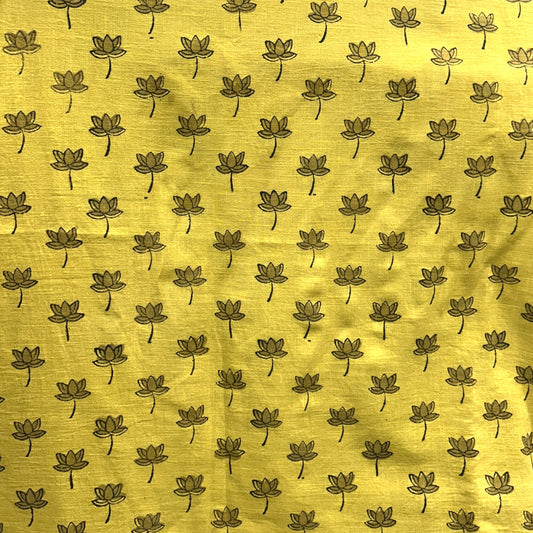 Dabu Yellow Floral Slub Cotton Hand Block Printed Fabric