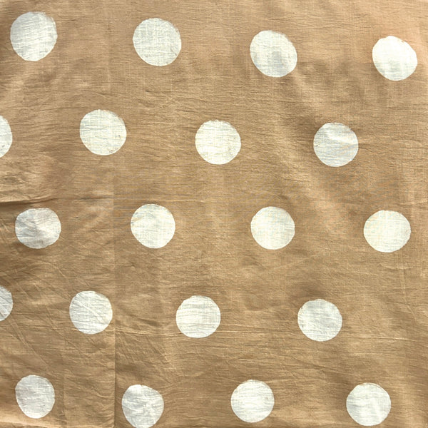 Dabu Beige Polka Dots Slub Cotton Hand Block Printed Fabric