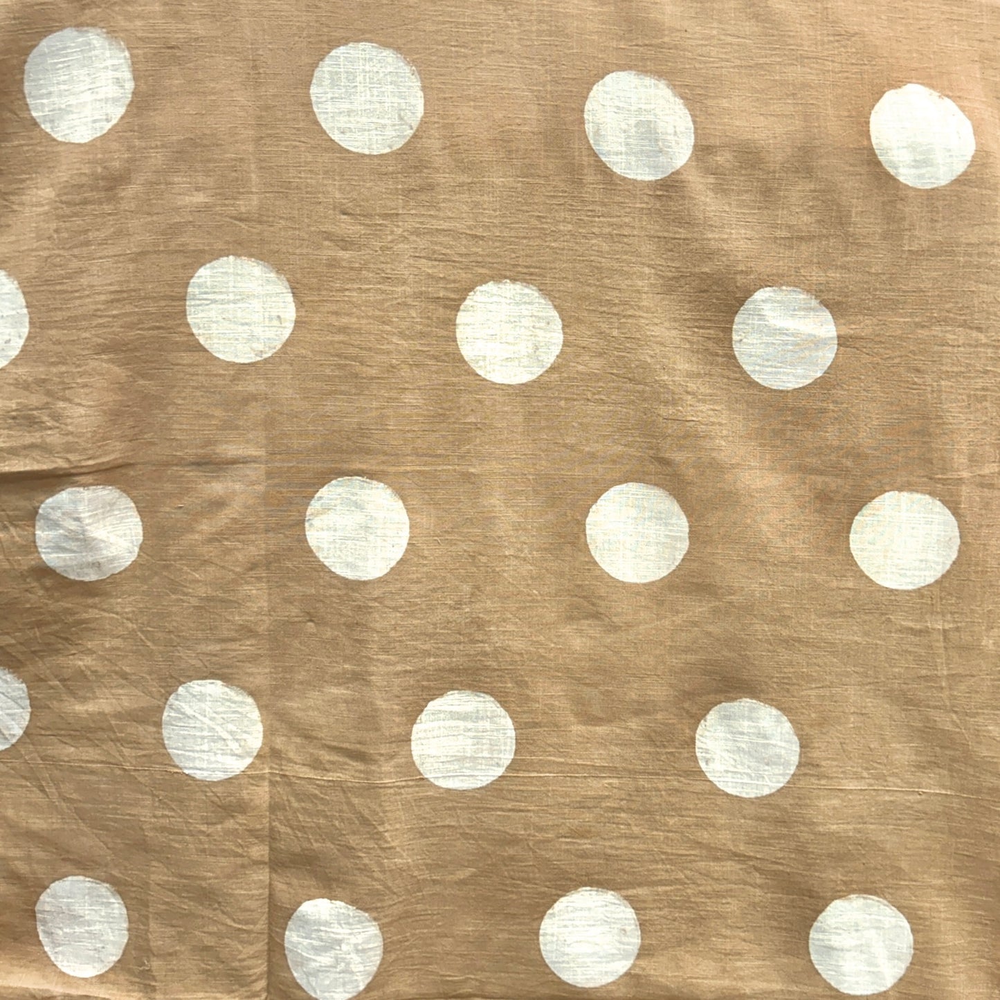 Dabu Beige Polka Dots Slub Cotton Hand Block Printed Fabric