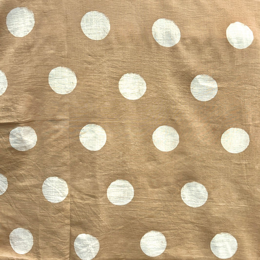 Dabu Beige Polka Dots Slub Cotton Hand Block Printed Fabric