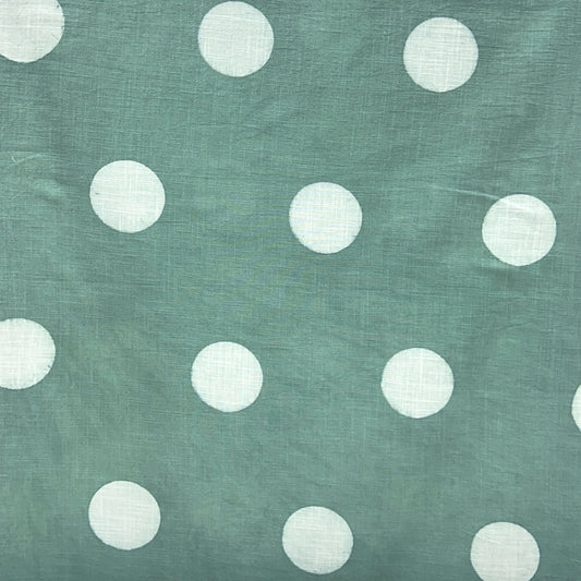 Dabu Green Polka Dots Slub Cotton Hand Block Printed Fabric