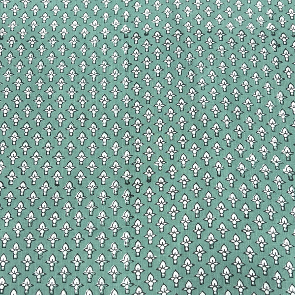 Dabu Green Fadat Slub Cotton Hand Block Printed Fabric