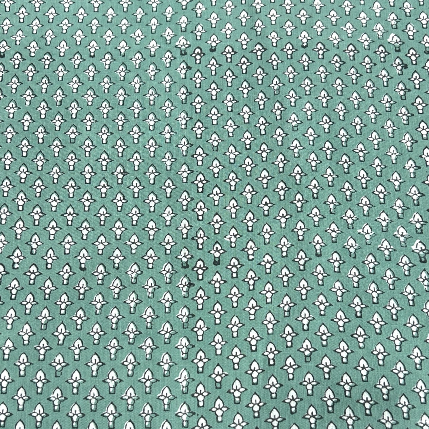 Dabu Green Fadat Slub Cotton Hand Block Printed Fabric