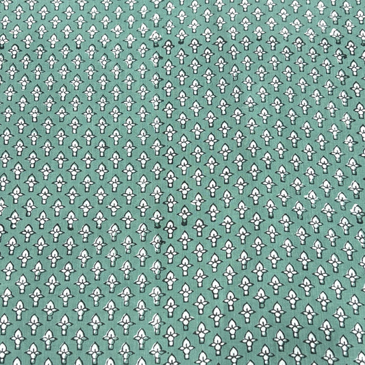 Dabu Green Fadat Slub Cotton Hand Block Printed Fabric