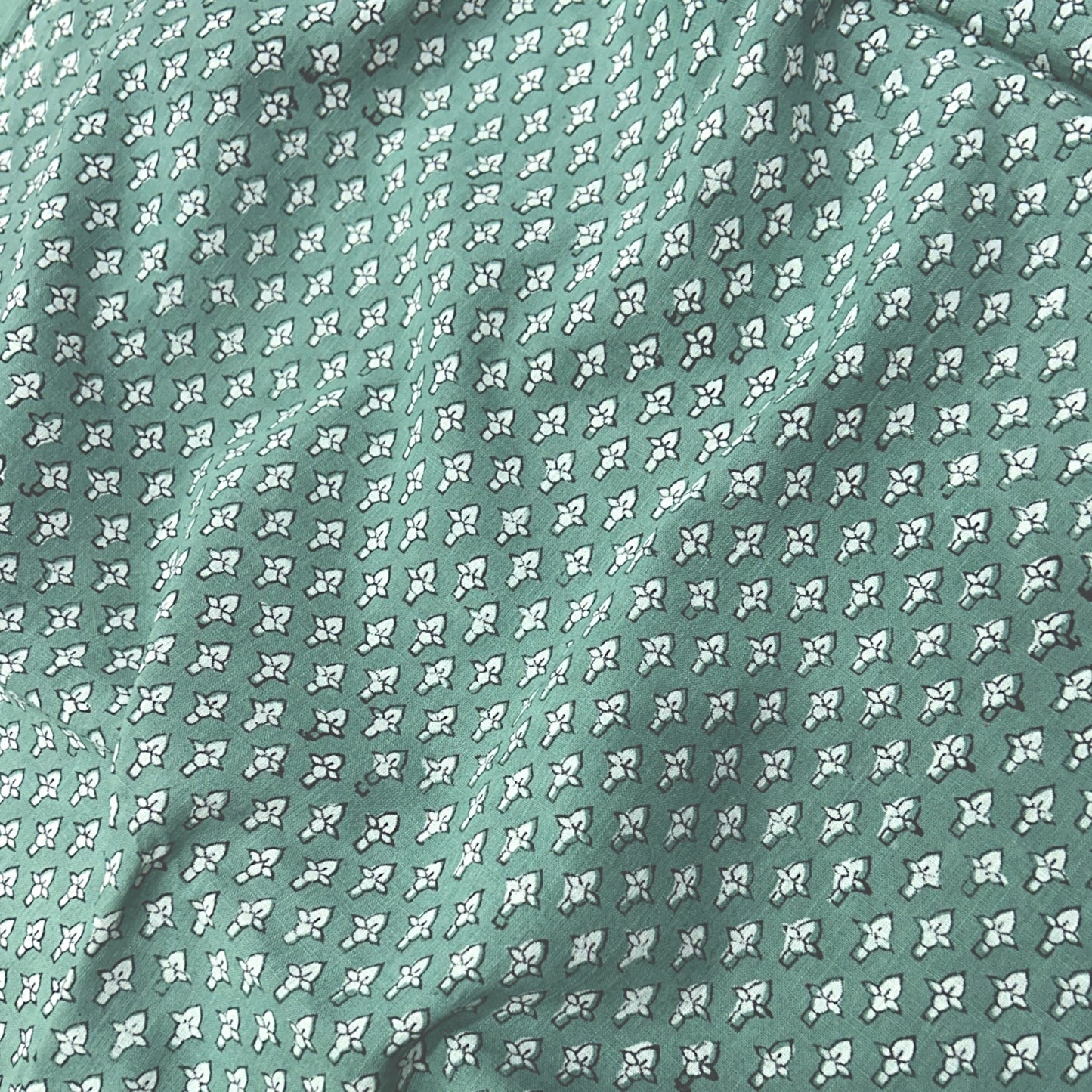 Dabu Green Fadat Slub Cotton Hand Block Printed Fabric