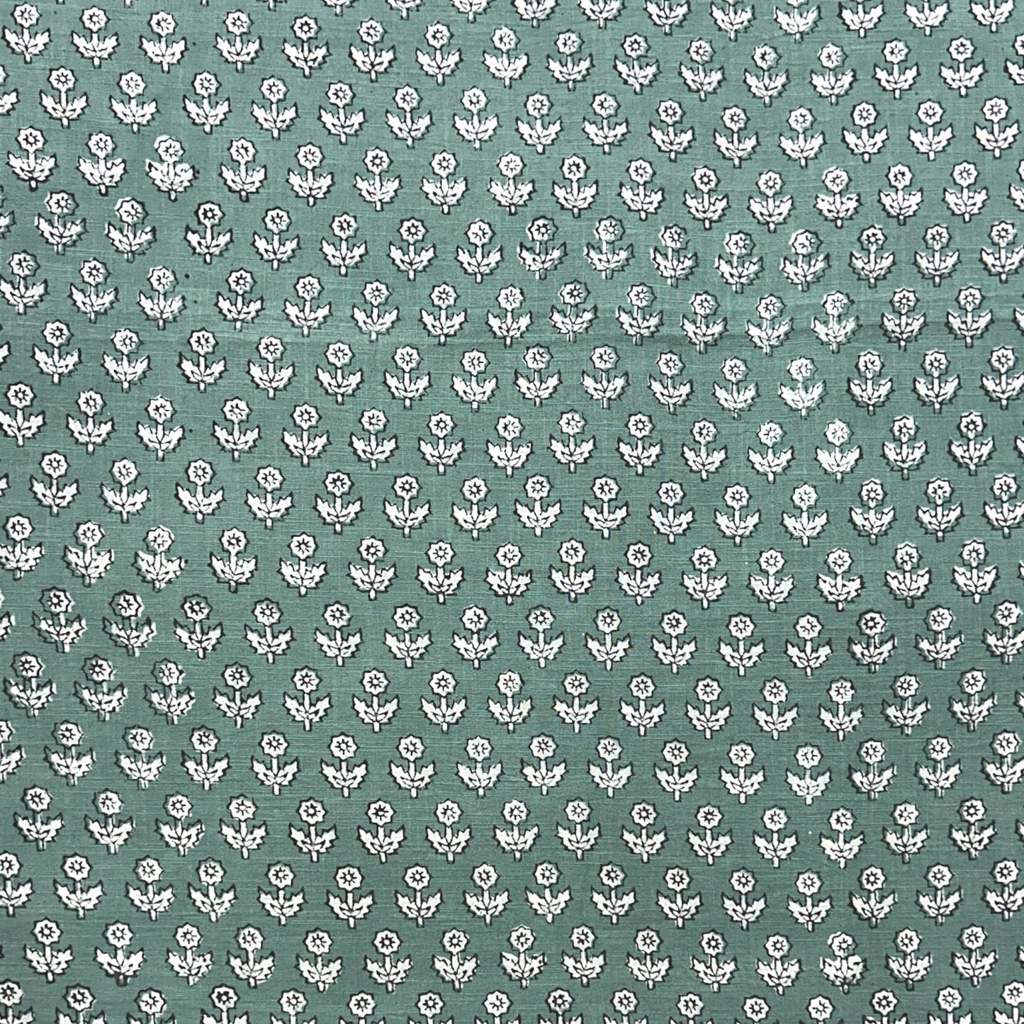 Dabu Green Floral Slub Cotton Hand Block Printed Fabric