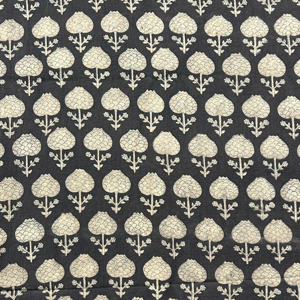 Dabu Brown Floral Slub Cotton Hand Block Printed Fabric