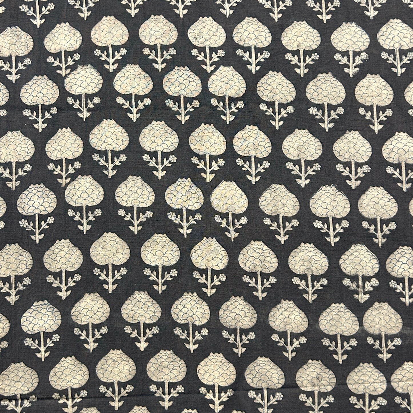Dabu Brown Floral Slub Cotton Hand Block Printed Fabric