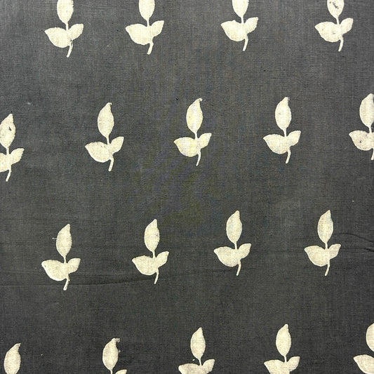 Dabu Brown Floral Slub Cotton Hand Block Printed Fabric