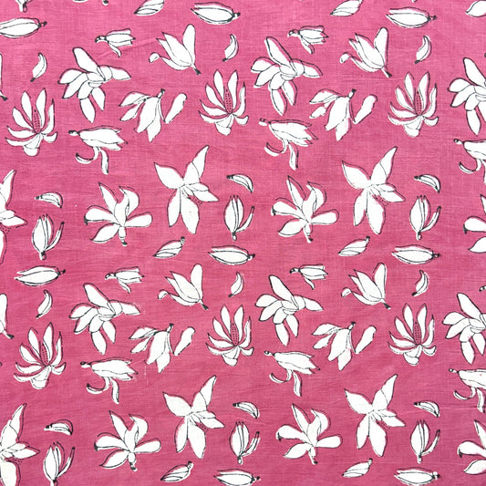Dabu Pink Floral Slub Cotton Hand Block Printed Fabric