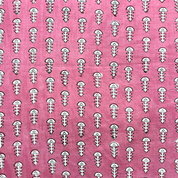 Dabu Pink Floral Slub Cotton Hand Block Printed Fabric