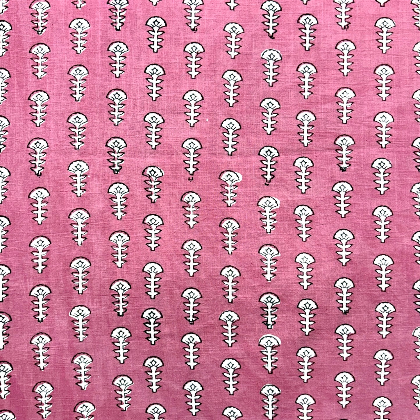 Dabu Pink Floral Slub Cotton Hand Block Printed Fabric