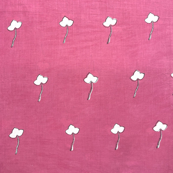 Dabu Pink Floral Slub Cotton Hand Block Printed Fabric