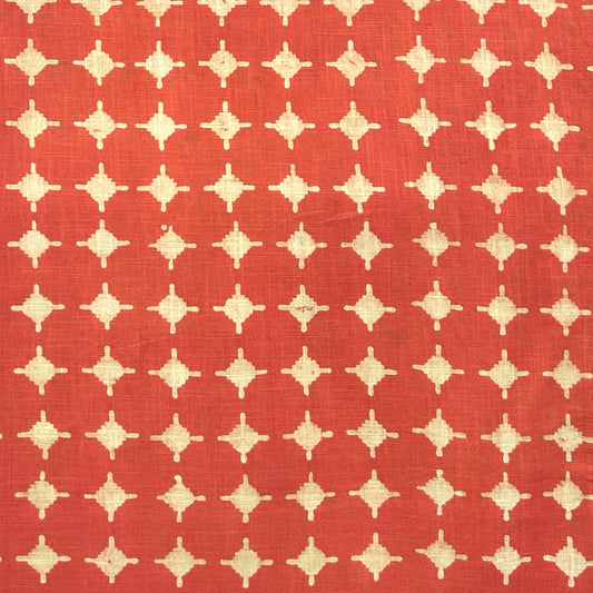 Dabu Orange Geometric Slub Cotton Hand Block Printed Fabric
