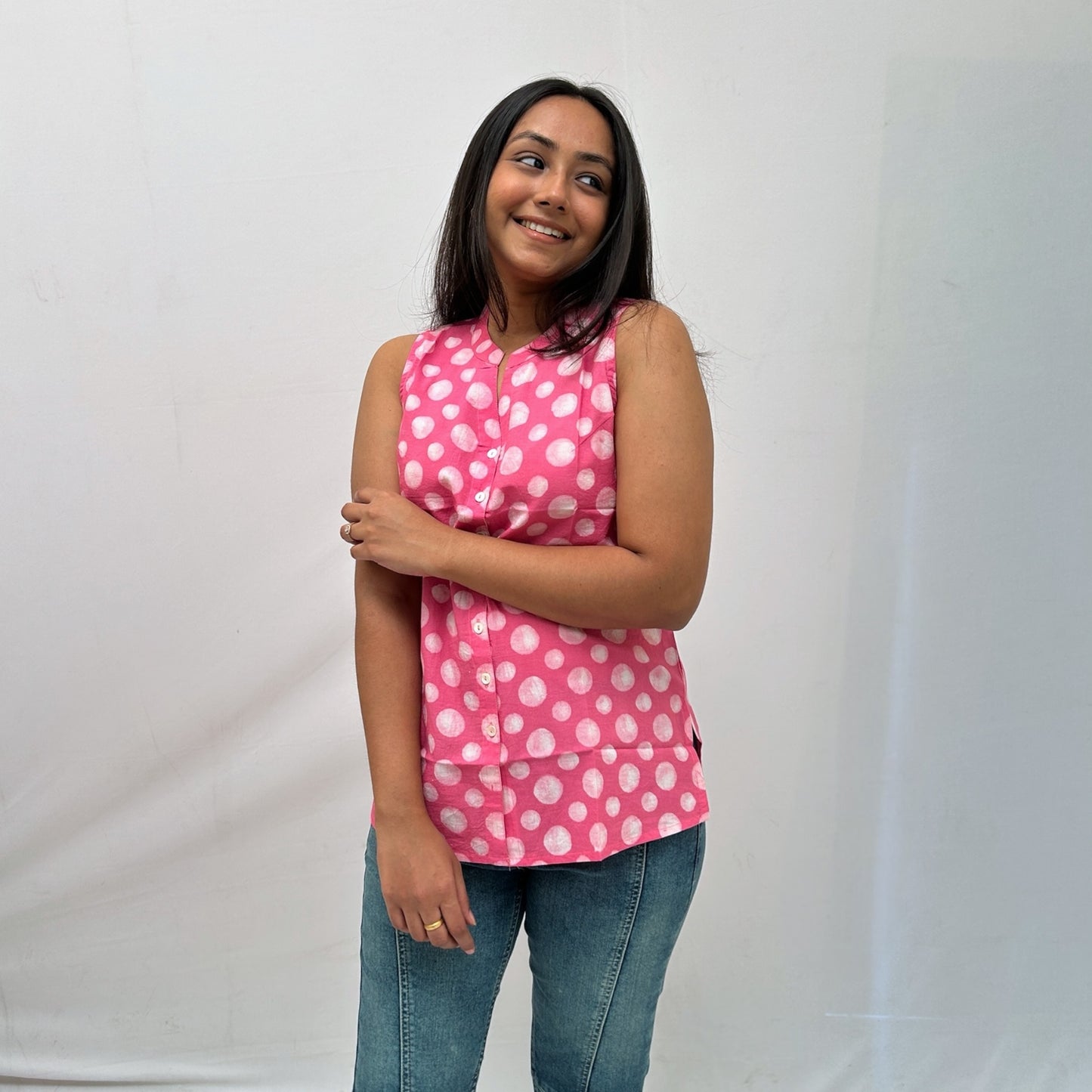 Dabu Pink Polka Dot Hand Block Printed Tunic