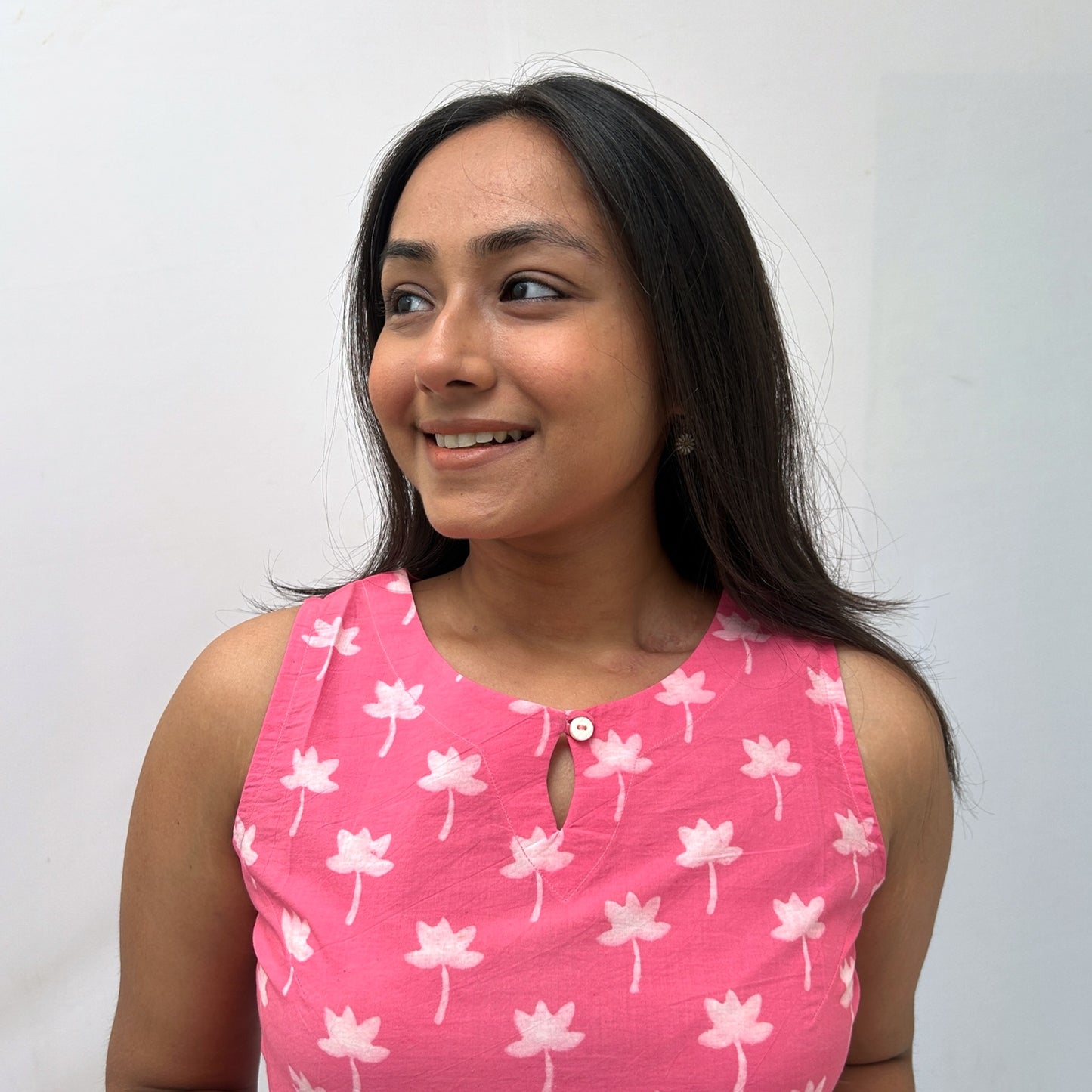 Dabu Pink Floral Hand Block Printed Tunic