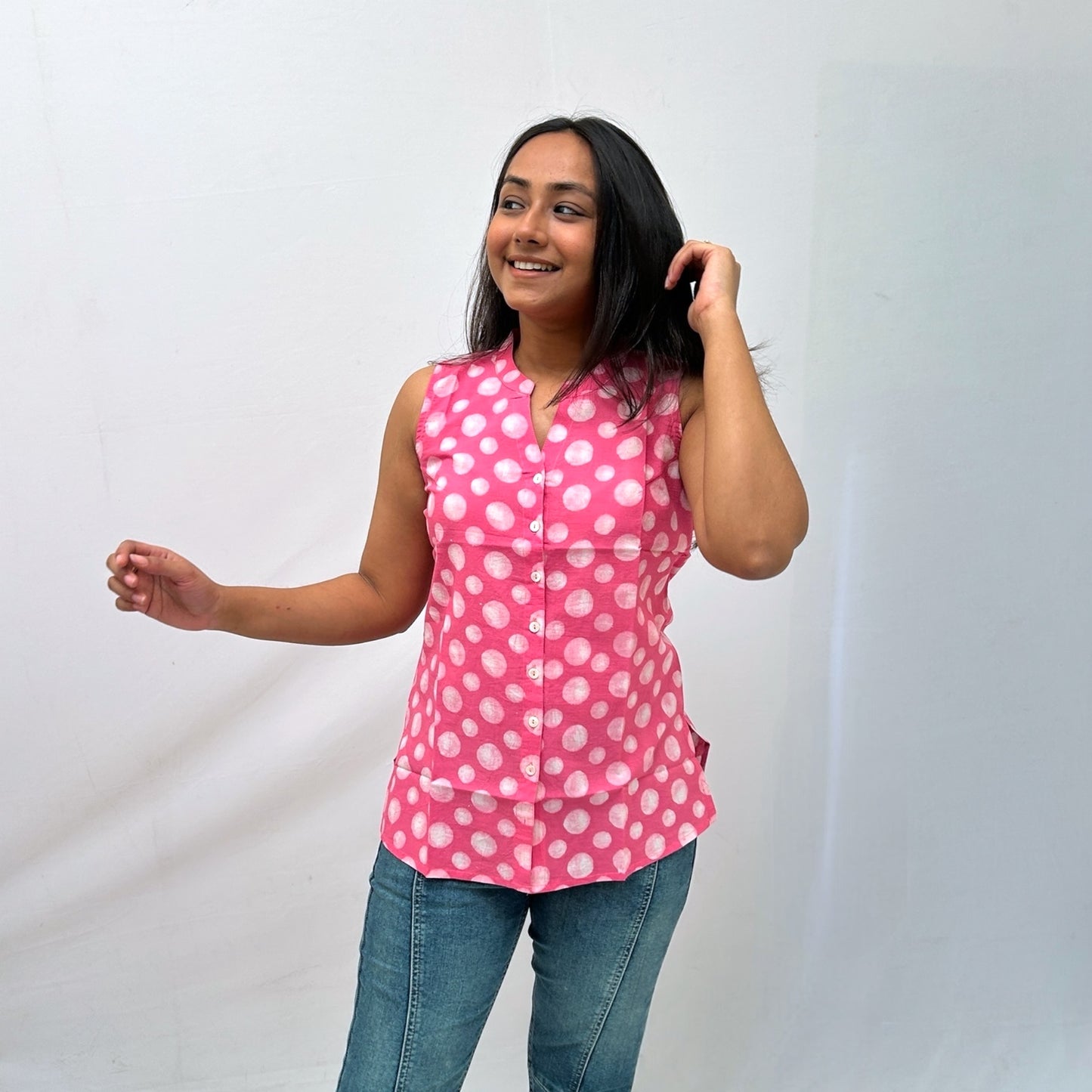Dabu Pink Polka Dot Hand Block Printed Tunic