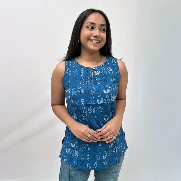 Dabu Blue Floral Hand Block Printed Tunic