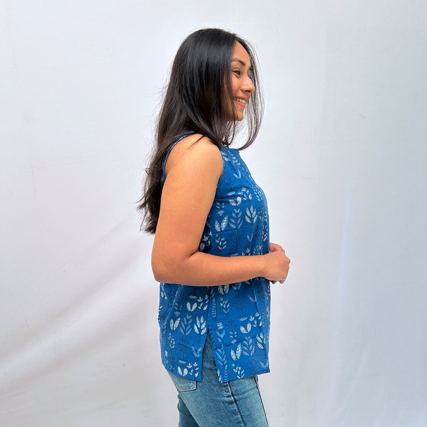 Dabu Blue Floral Hand Block Printed Tunic