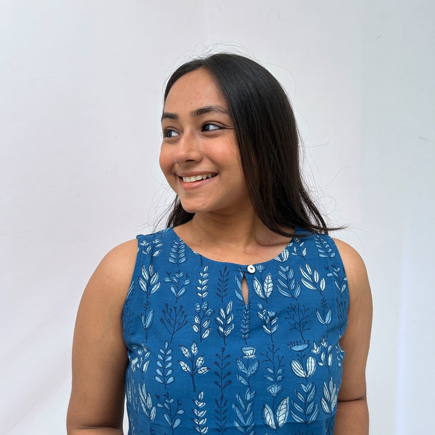 Dabu Blue Floral Hand Block Printed Tunic