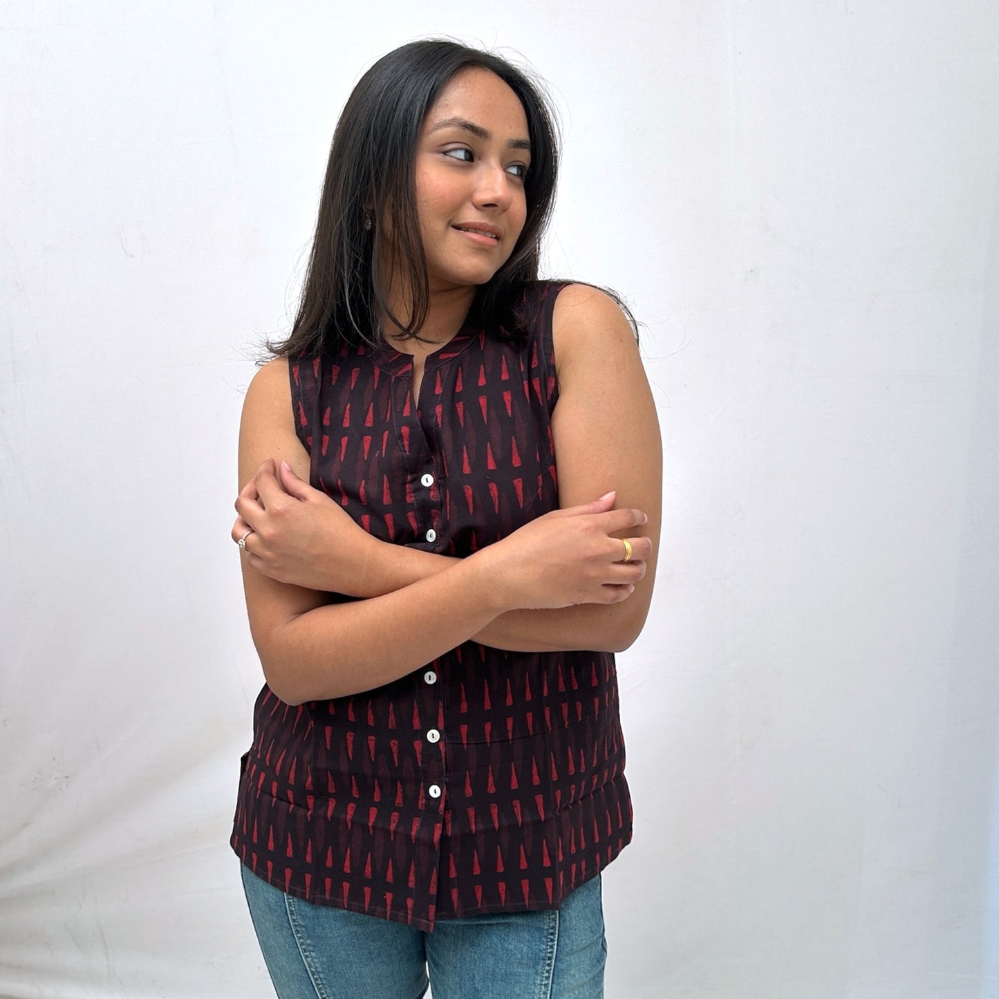 Dabu Red Triangle Hand Block Printed Tunic