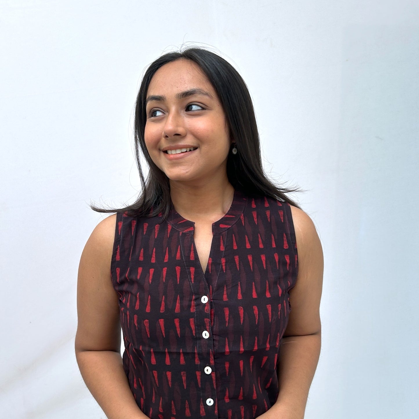 Dabu Red Triangle Hand Block Printed Tunic