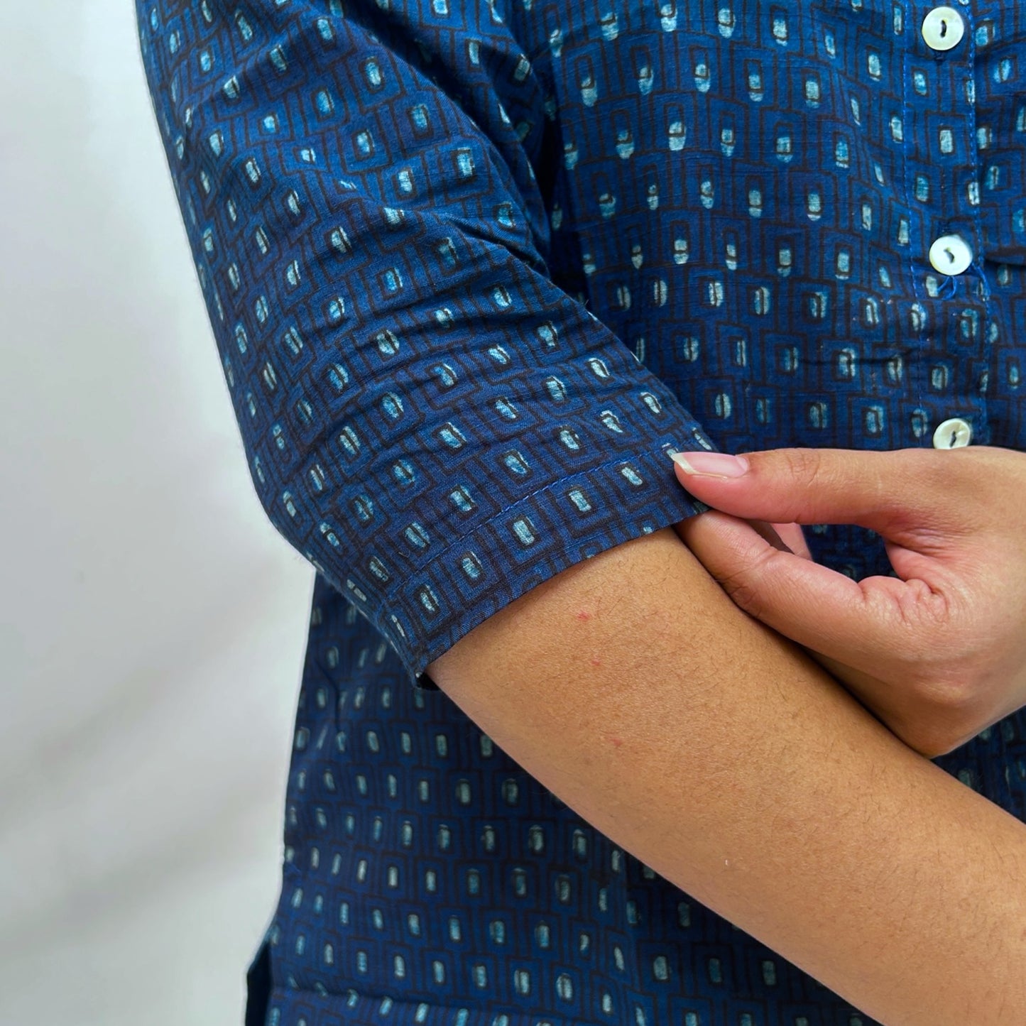 Dabu Slub Cotton Blue Geometric Shirt