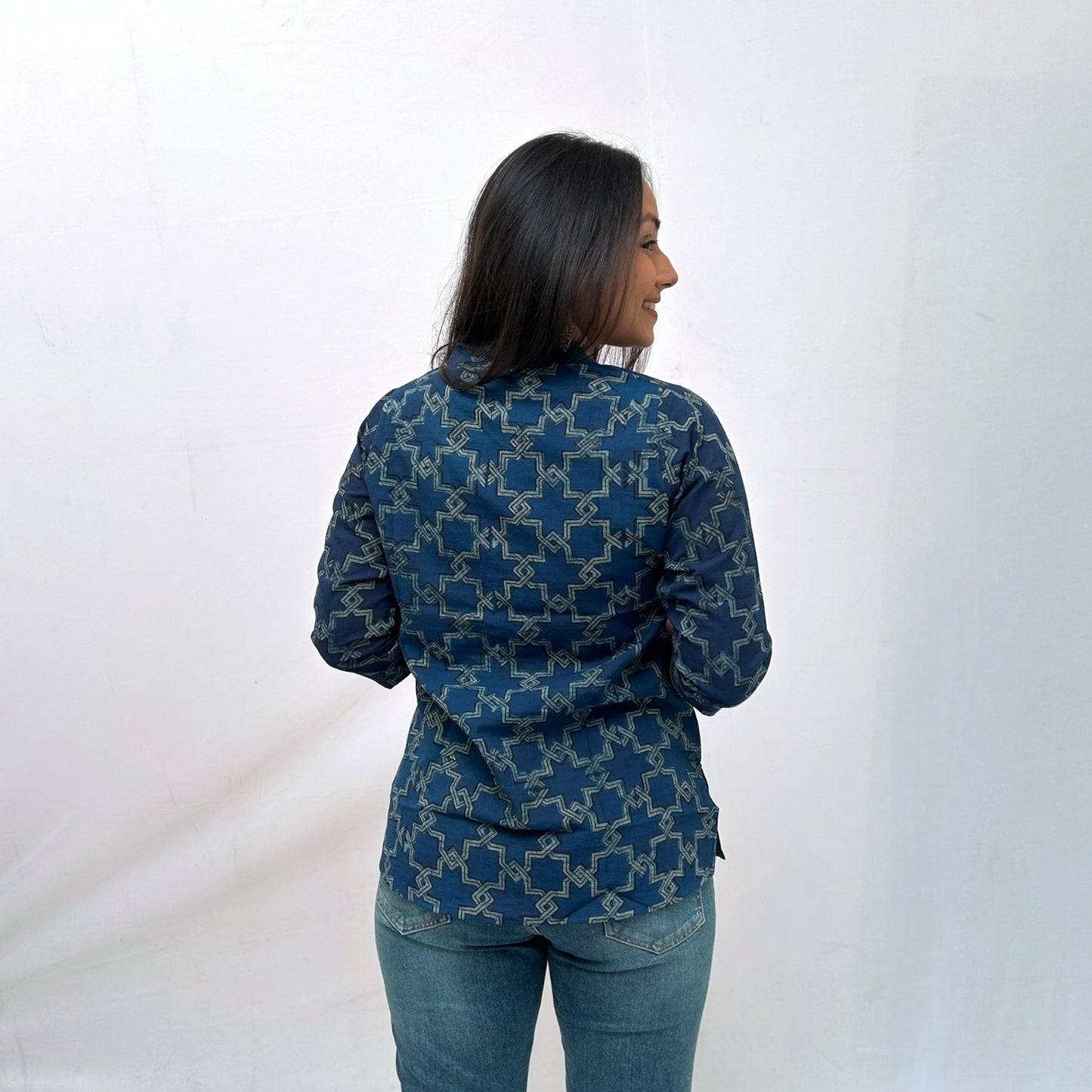 Dabu Slub Cotton Blue Geometric Shirt