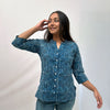 Dabu Slub Cotton Blue Geometric Shirt