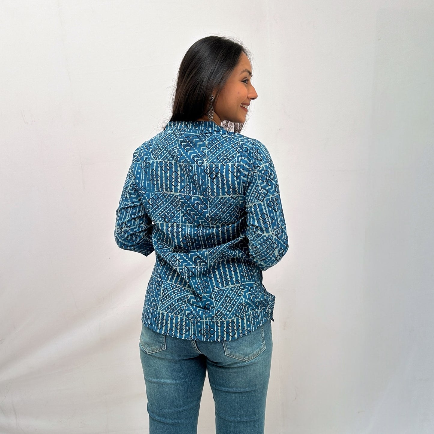 Dabu Slub Cotton Blue Geometric Shirt