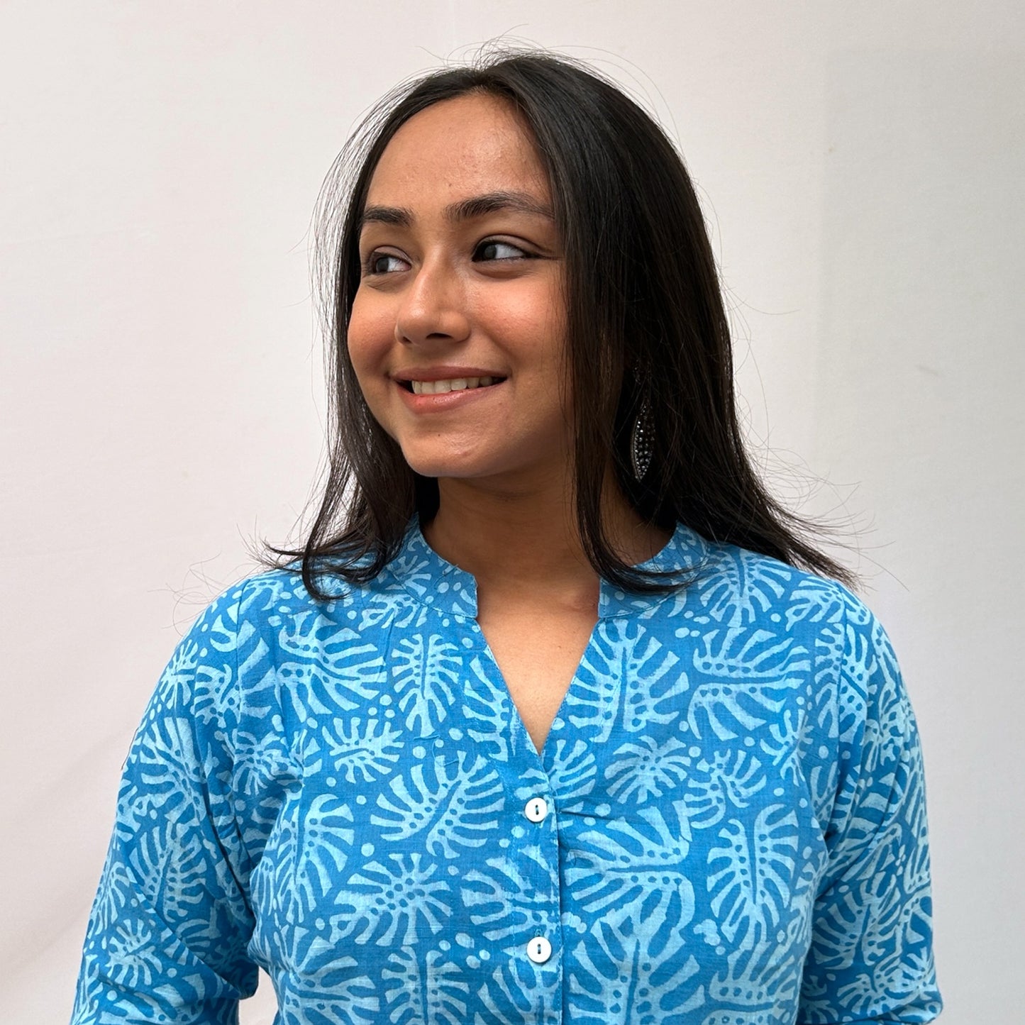 Dabu Slub Cotton Blue Floral Shirt