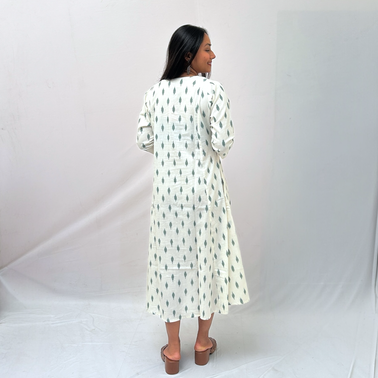 Cotton Ikkat Cream Handloom Dress