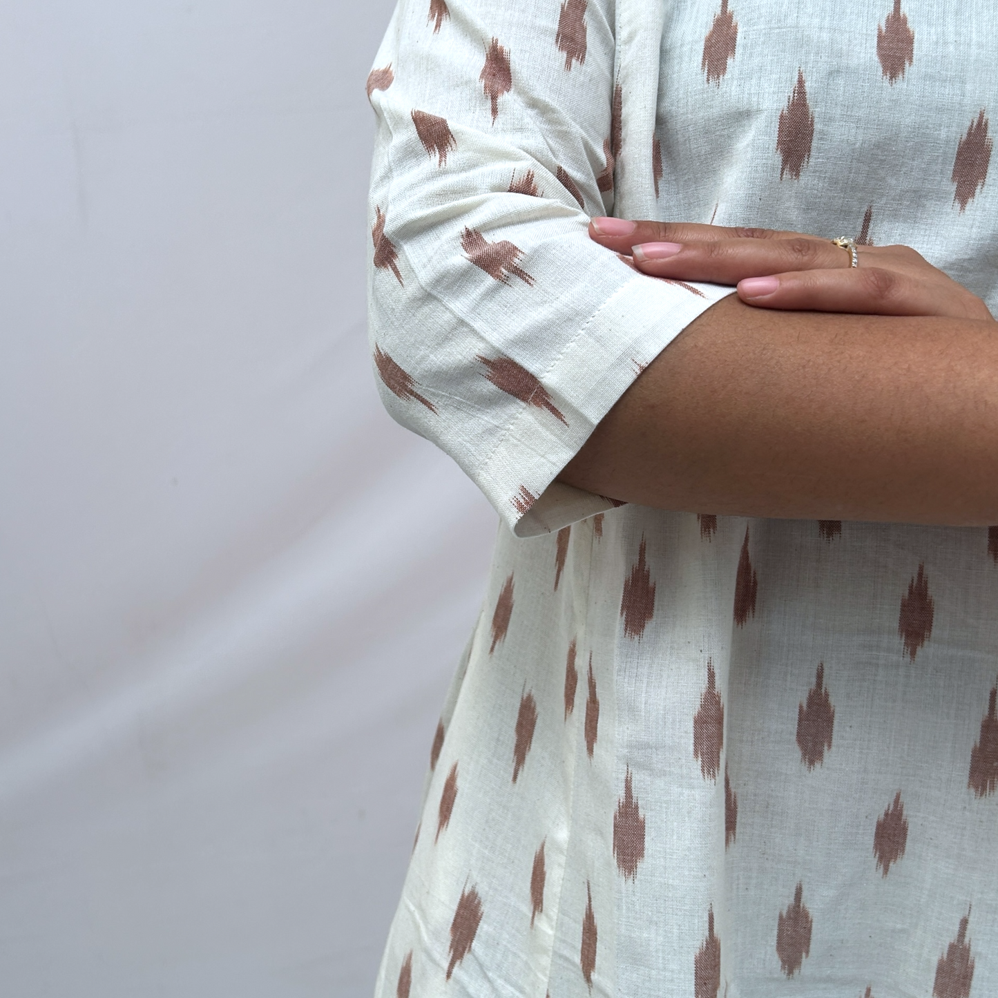 Cotton Ikkat Cream Handloom Dress
