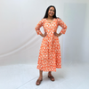 Cotton Ikkat Orange Handloom Dress