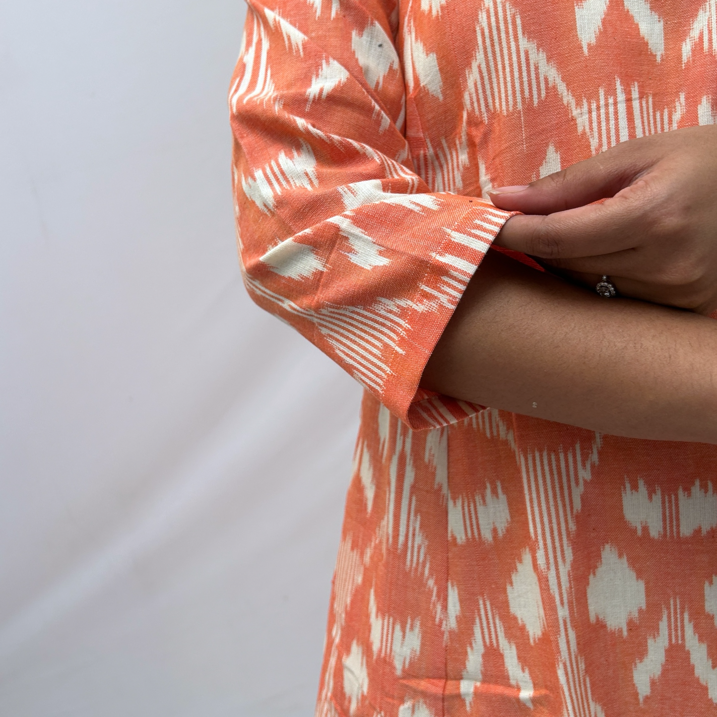 Cotton Ikkat Orange Handloom Dress