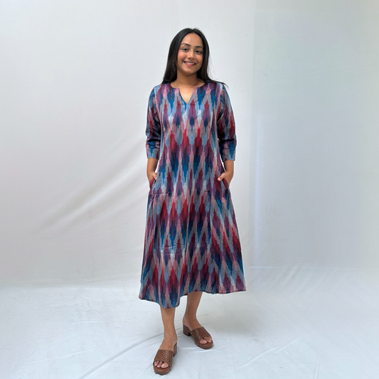Cotton Ikkat Multicolour Handloom Dress