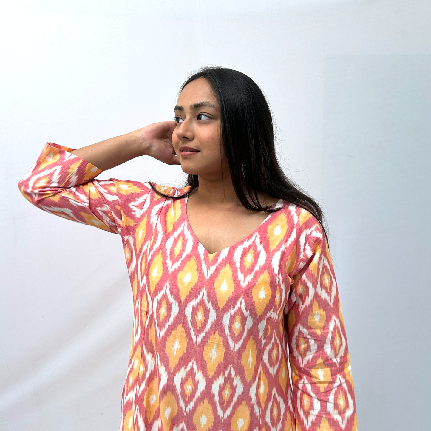 Cotton Ikkat Pink Handloom Dress