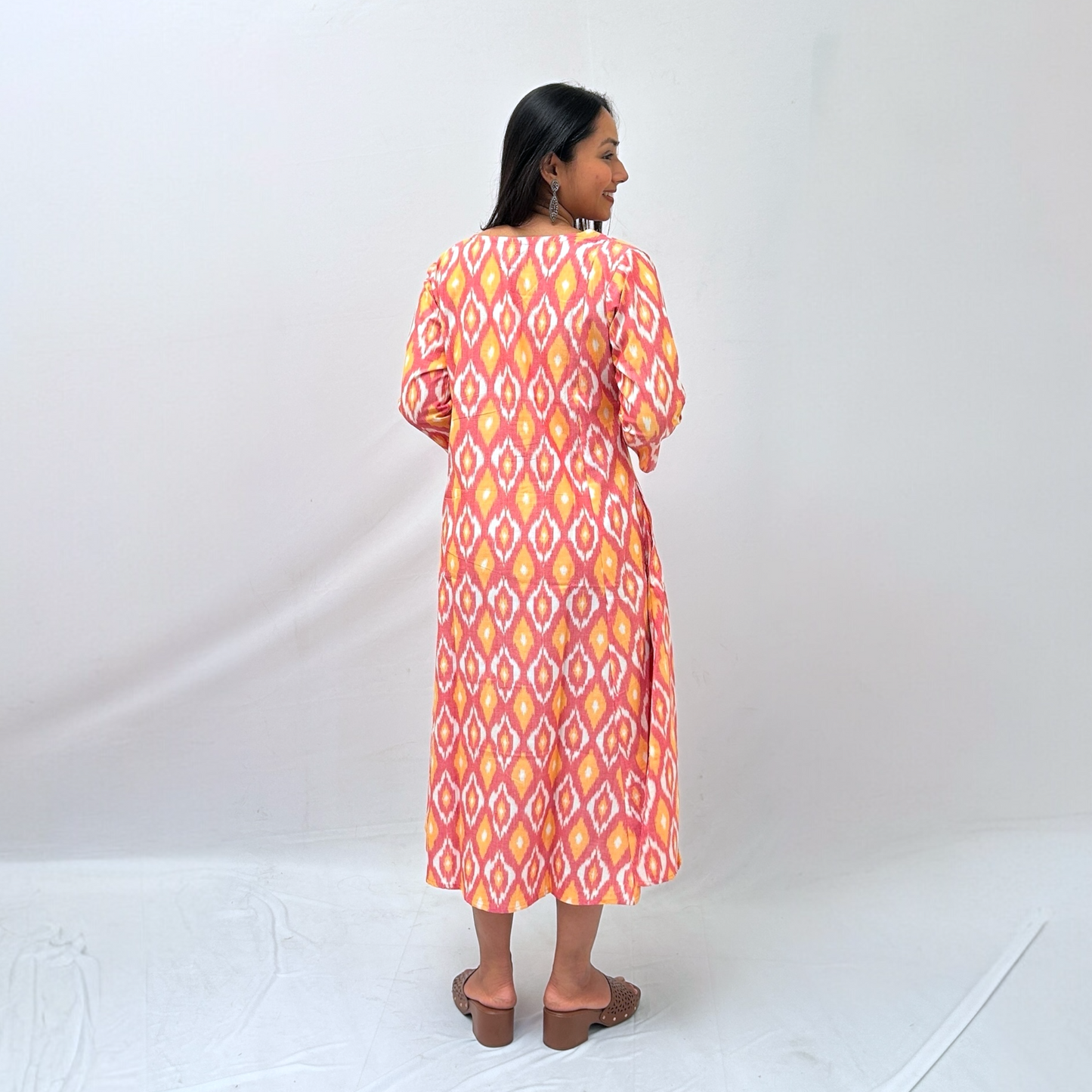 Cotton Ikkat Pink Handloom Dress