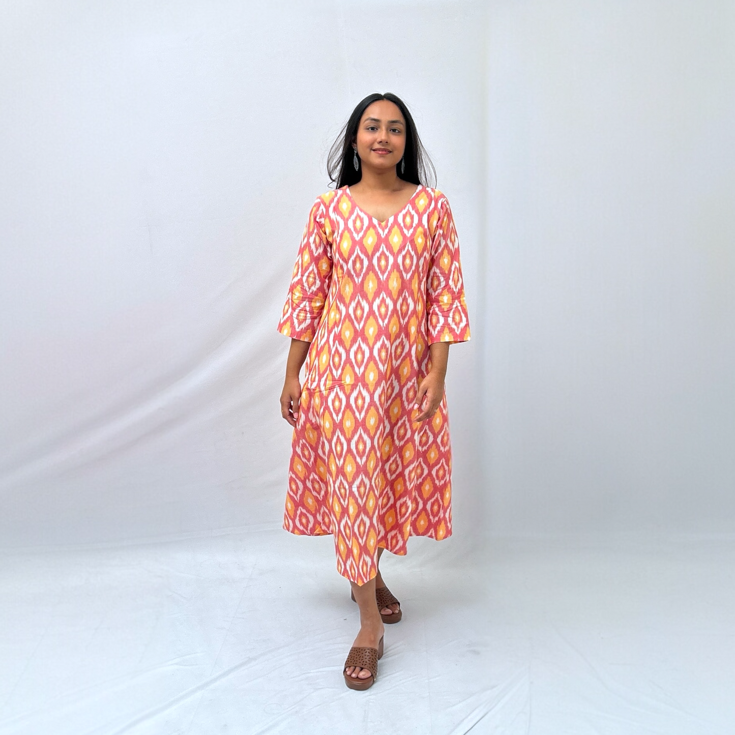 Cotton Ikkat Pink Handloom Dress