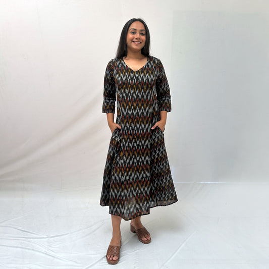 Mercerised Ikkat Black Handloom Dress