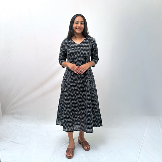 Mercerised Ikkat Black Handloom Dress