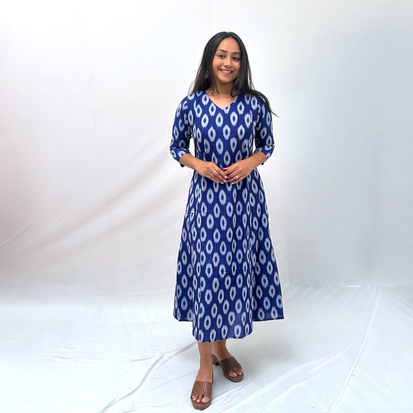 Mercerised Ikkat Blue Handloom Dress