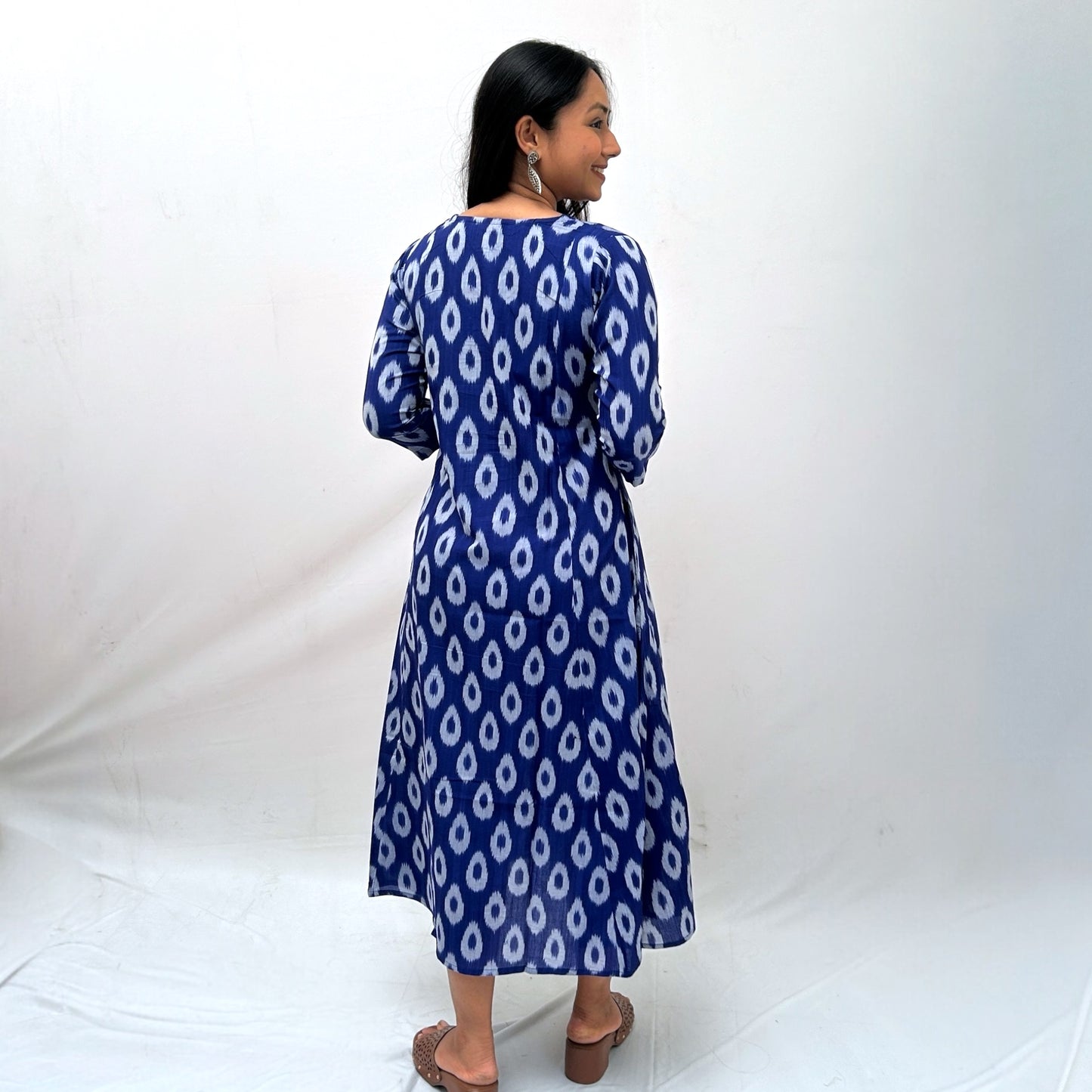 Mercerised Ikkat Blue Handloom Dress